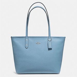 New! Coach Blue Leather Zip Tote